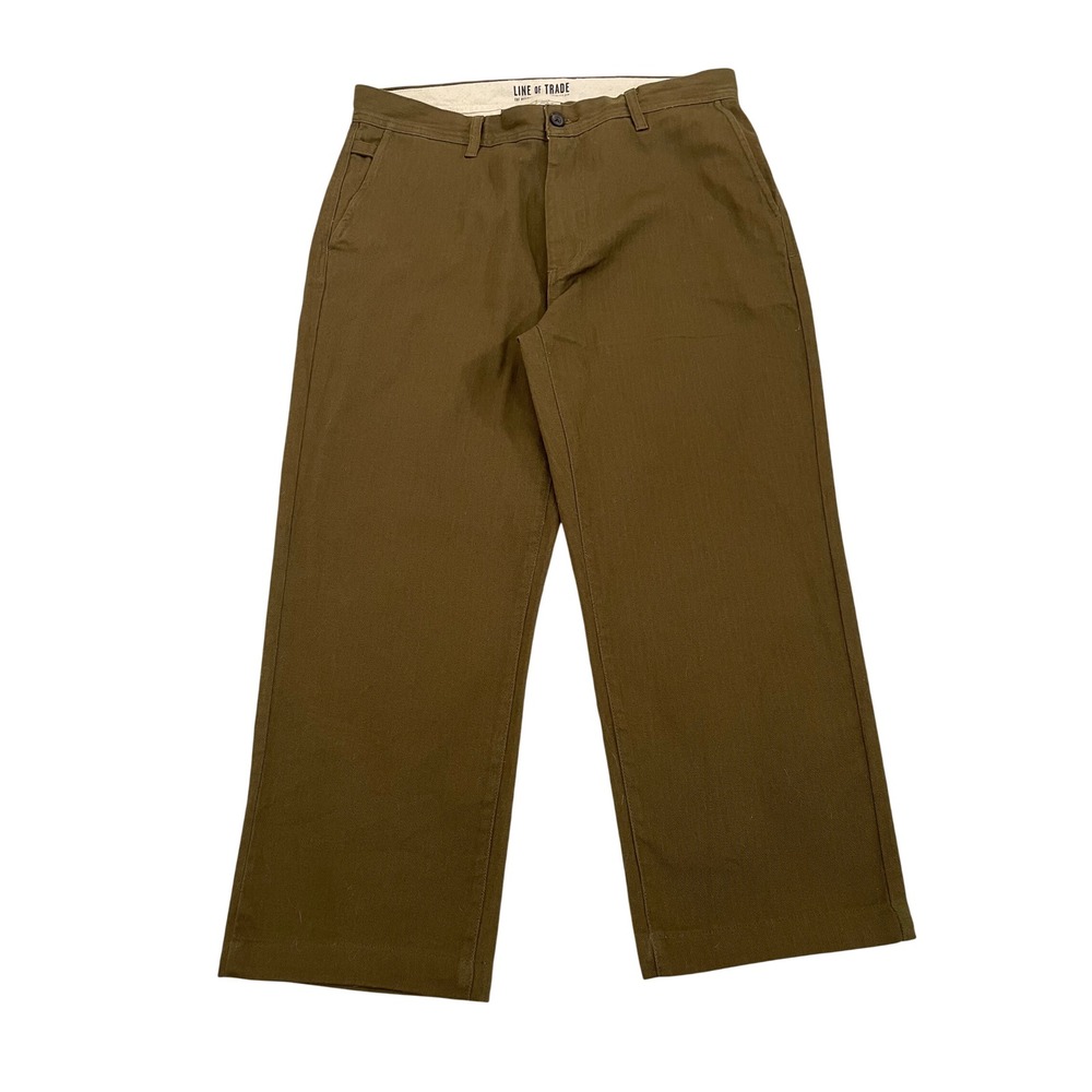 Line of Trade The Officer Chino Pants 34x25 Brown Herringbone Straight (Hemmed)